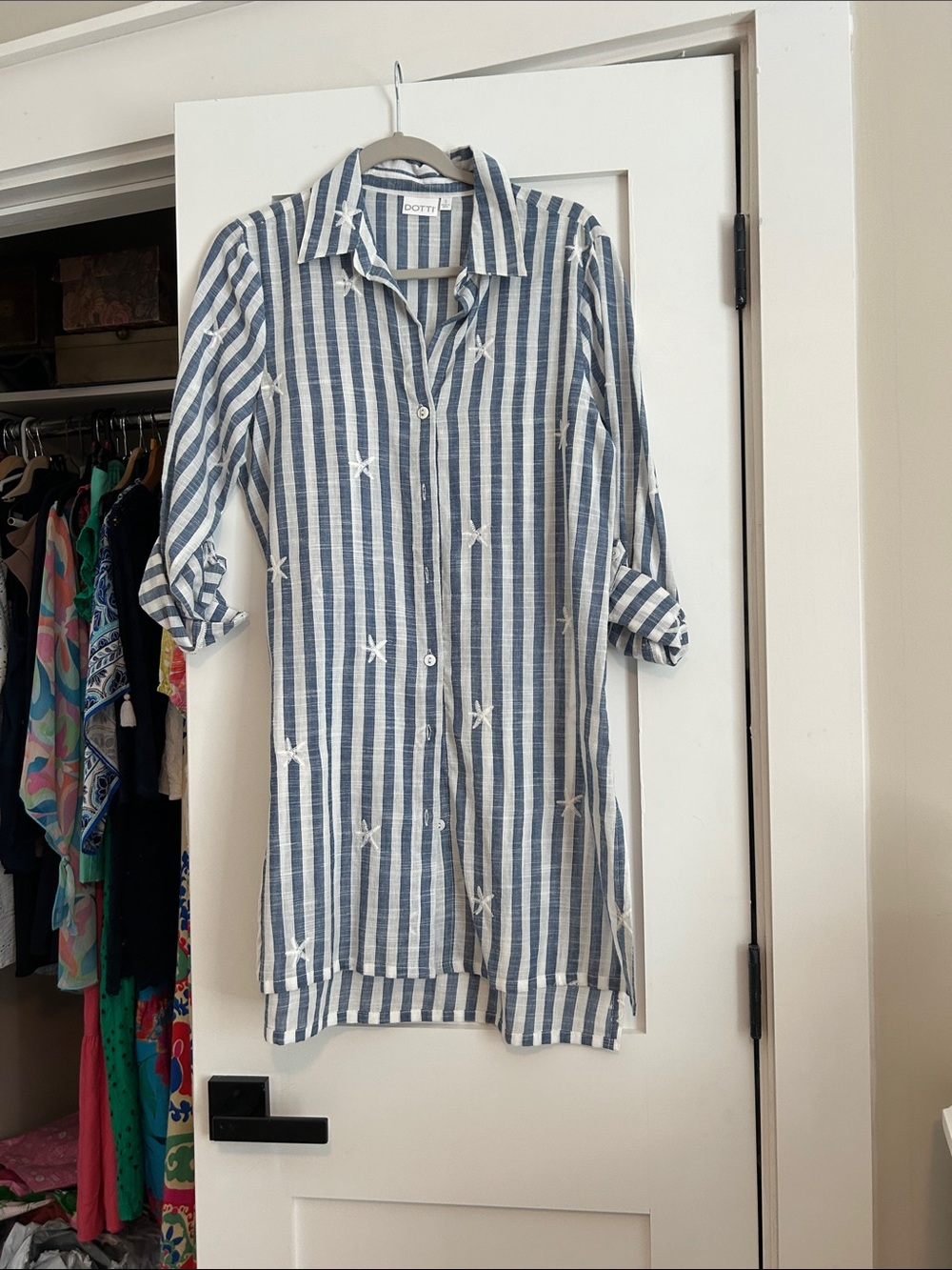 Dotti Blue and White Vertical Stripe beach coverup shirt